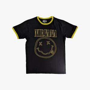 NIRVANA -  Outline Happy Face Ringer Uni T- SHIRT